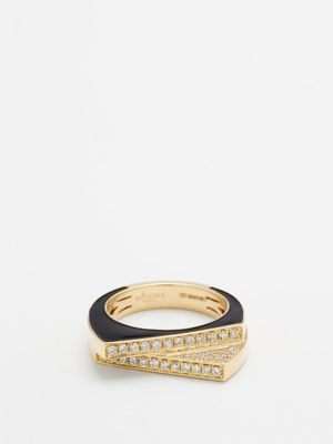 Rainbow K - Handcuff Diamond, Enamel & 14kt Gold Ring - Womens - Black