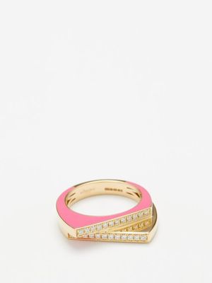 Rainbow K - Handcuff Diamond, Enamel & 14kt Gold Ring - Womens - Pink Multi