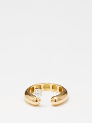 Rainbow K - Tube Diamond & 18kt Gold Ring - Womens - Gold Multi