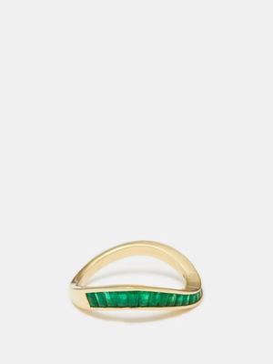 Rainbow K - Wave Emerald & 9kt Gold Ring - Womens - Green Multi