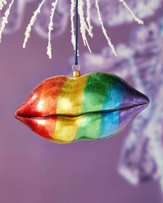 Rainbow Lips Glass Ornament