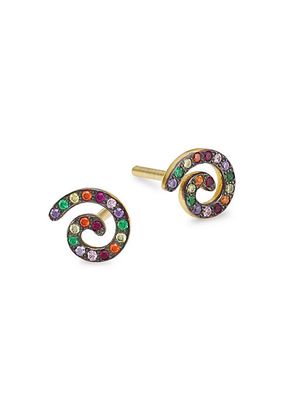 Rainbow Lollipop 18K Gold-Plated & Zircon Stud Earrings