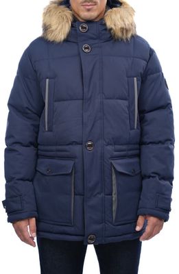 RAINFOREST Summit Water Resistant Hooded Quilted Parka with Faux Fur Trim in Mood Indigo