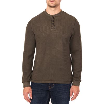 Rainforest The Fireside Waffle Knit Henley in Olive 