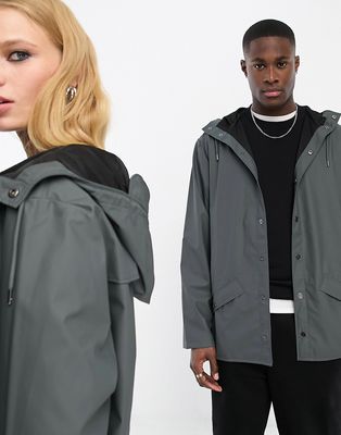 Rains 12010 unisex waterproof long jacket in slate-Gray