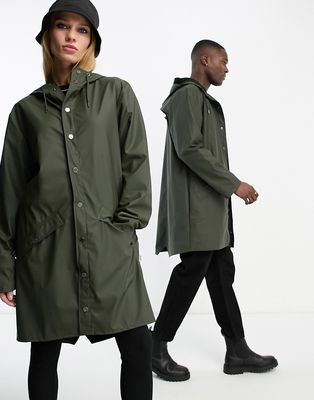 Rains 12020 unisex waterproof long jacket in green
