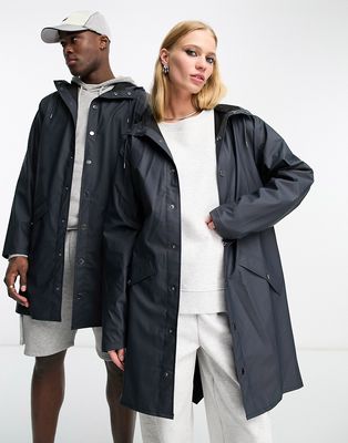 Rains 12020 unisex waterproof long jacket in navy