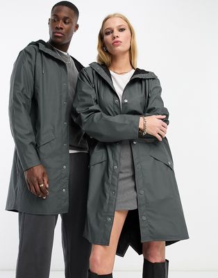 Rains 12020 unisex waterproof long jacket in slate-Gray