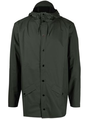 Rains drawstring-hooded buttoned rain jacket - Green