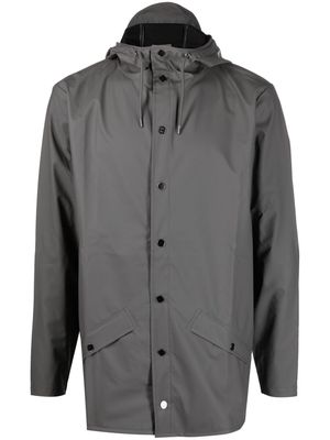 Rains drawstring-hooded buttoned rain jacket - Grey