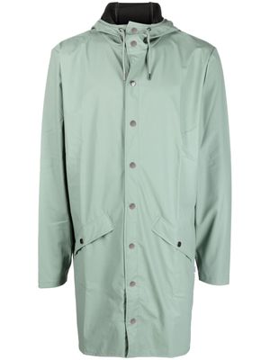 Rains hooded stud-fastening raincoat - Green