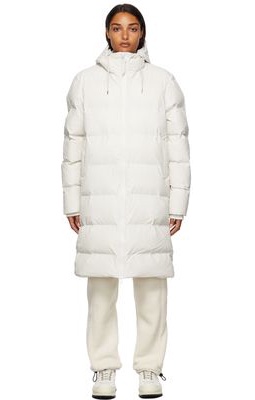RAINS Off-White Nylon Hooded Coat
