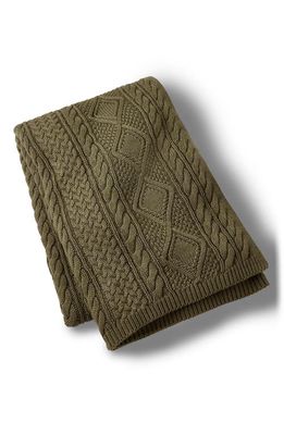 Ralph Lauren Bedford Cable Stitch Cotton Throw Blanket in Loden