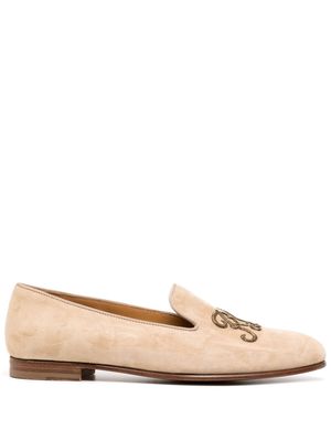 Ralph Lauren Collection logo-embroidered leather loafers - Brown