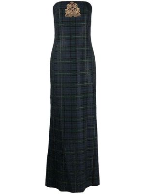 Ralph Lauren Collection logo-embroidered plaid-check gown - Green