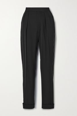 Ralph Lauren Collection - Seina Twill-trimmed Pleated Wool And Cashmere-blend Crepe Tapered Pants - Black
