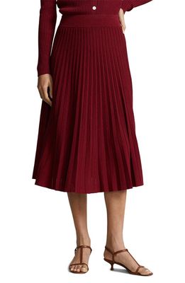 Ralph Lauren Cotton Blend Pleated Midi Sweater Skirt in Garnet Red