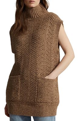 Ralph Lauren Donegal Tweed Funnel Neck Sweater Vest in Brown