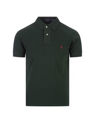 Ralph Lauren Forest Green And Red Slim-fit Piquet Polo Shirt