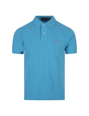 Ralph Lauren Grotto Blue And Orange Slim-fit Piquet Polo Shirt