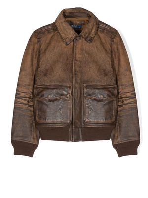 Ralph Lauren Kids A-2 leather bomber jacket - Brown