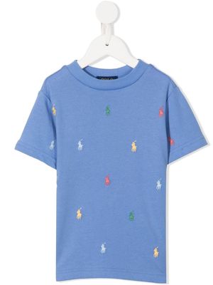 Ralph Lauren Kids all-over embroidered logo T-shirt - Blue