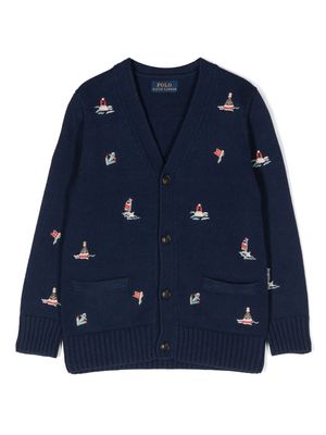 Ralph Lauren Kids all-over motif-embroidered cardigan - Blue