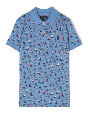 Ralph Lauren Kids boat-print cotton polo shirt - Blue