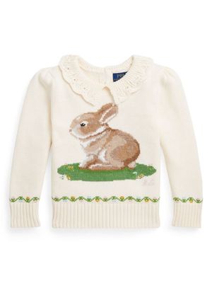 Ralph Lauren Kids Bunny scallop-collar jumper - Neutrals