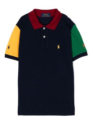 Ralph Lauren Kids colour-block cotton polo shirt - Blue