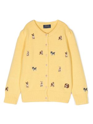 Ralph Lauren Kids dog-embroidered buttoned cardigan - Yellow
