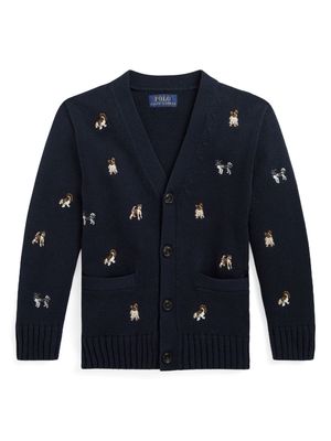 Ralph Lauren Kids dog-embroidered cotton cardigan - Blue