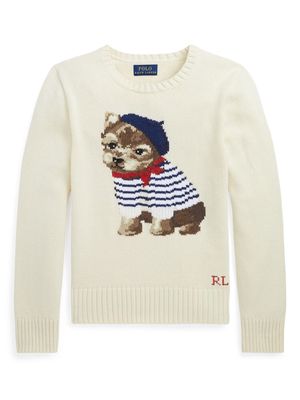 Ralph Lauren Kids dog-intarsia cotton-blend jumper - White