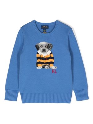 Ralph Lauren Kids dog intarsia-knit cotton jumper - Blue