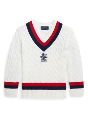 Ralph Lauren Kids embroidered cable-knit jumper - White