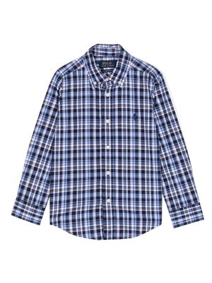 Ralph Lauren Kids embroidered-logo check-pattern shirt - Blue