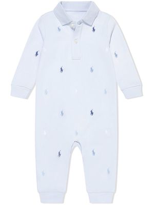 Ralph Lauren Kids embroidered-logo cotton romper - Blue