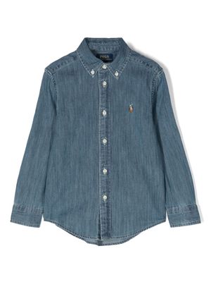Ralph Lauren Kids embroidered-logo denim shirt - Blue