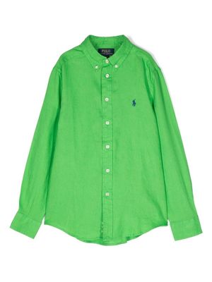 Ralph Lauren Kids embroidered-logo linen shirt - Green