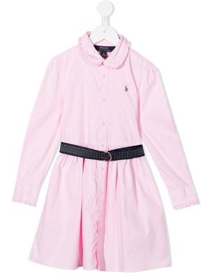 Ralph Lauren Kids embroidered-logo long-sleeve dress - Pink