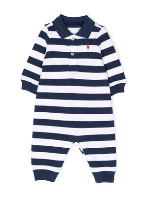 Ralph Lauren Kids embroidered-logo striped cotton romper - Blue