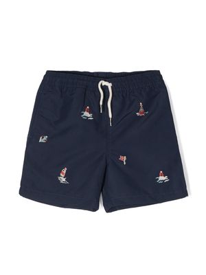 Ralph Lauren Kids embroidered-motif swim shorts - Blue