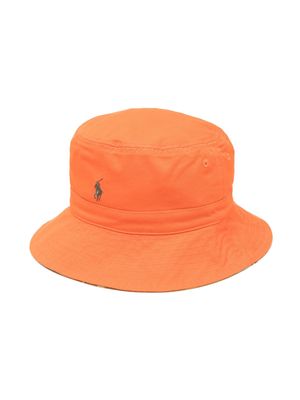 Ralph Lauren Kids embroidered-Pony cotton bucket hat - Orange