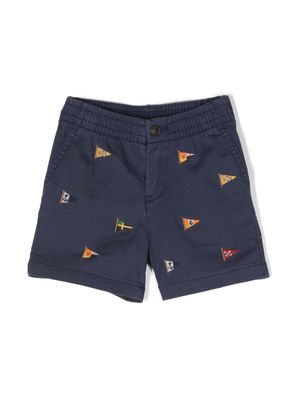 Ralph Lauren Kids flag-embroidered cotton shorts - Blue