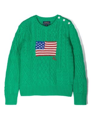 Ralph Lauren Kids flag-motif patterned-intarsia jumper - Green