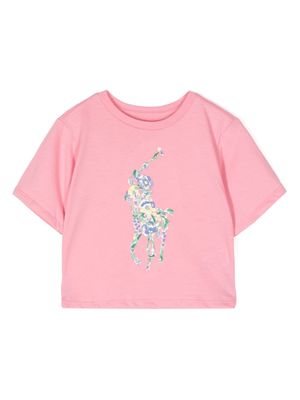 Ralph Lauren Kids floral-embroidered cotton T-shirt - Pink