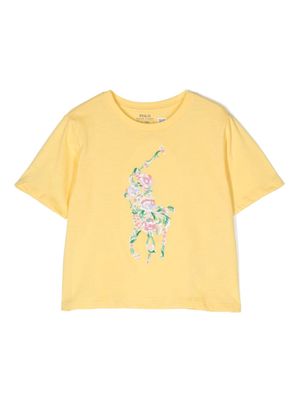 Ralph Lauren Kids floral-embroidery cotton T-shirt - Yellow