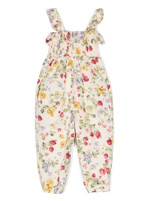 Ralph Lauren Kids floral-print ruffle-detail cotton jumpsuit - Neutrals
