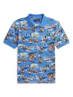 Ralph Lauren Kids graphic-print cotton polo shirt - Blue