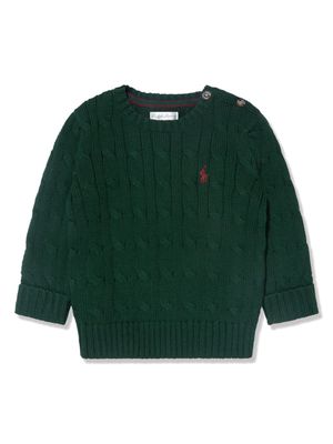 Ralph Lauren Kids logo-embroidered cable-knit cotton jumper - Green